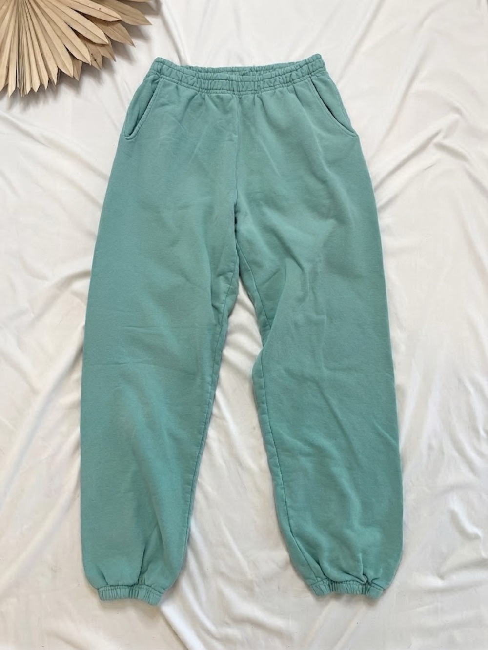 Sporty & Rich Teal Green Blue Cotton Pull On Joggers Sweatpants Lounge Pants